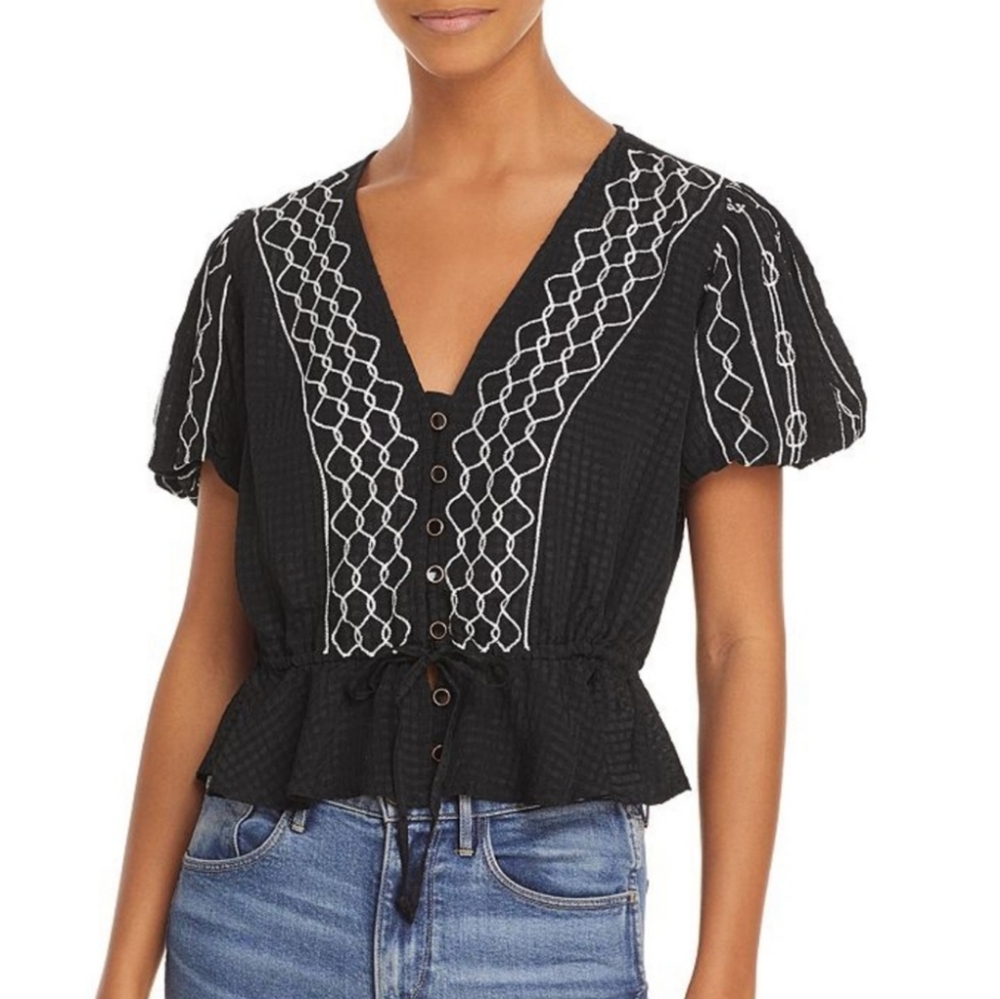 Rahi Marina black and white puff sleeve top